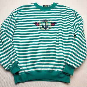 Vintage EB Sport Nautical Striped green white embroidered Sweatshirt